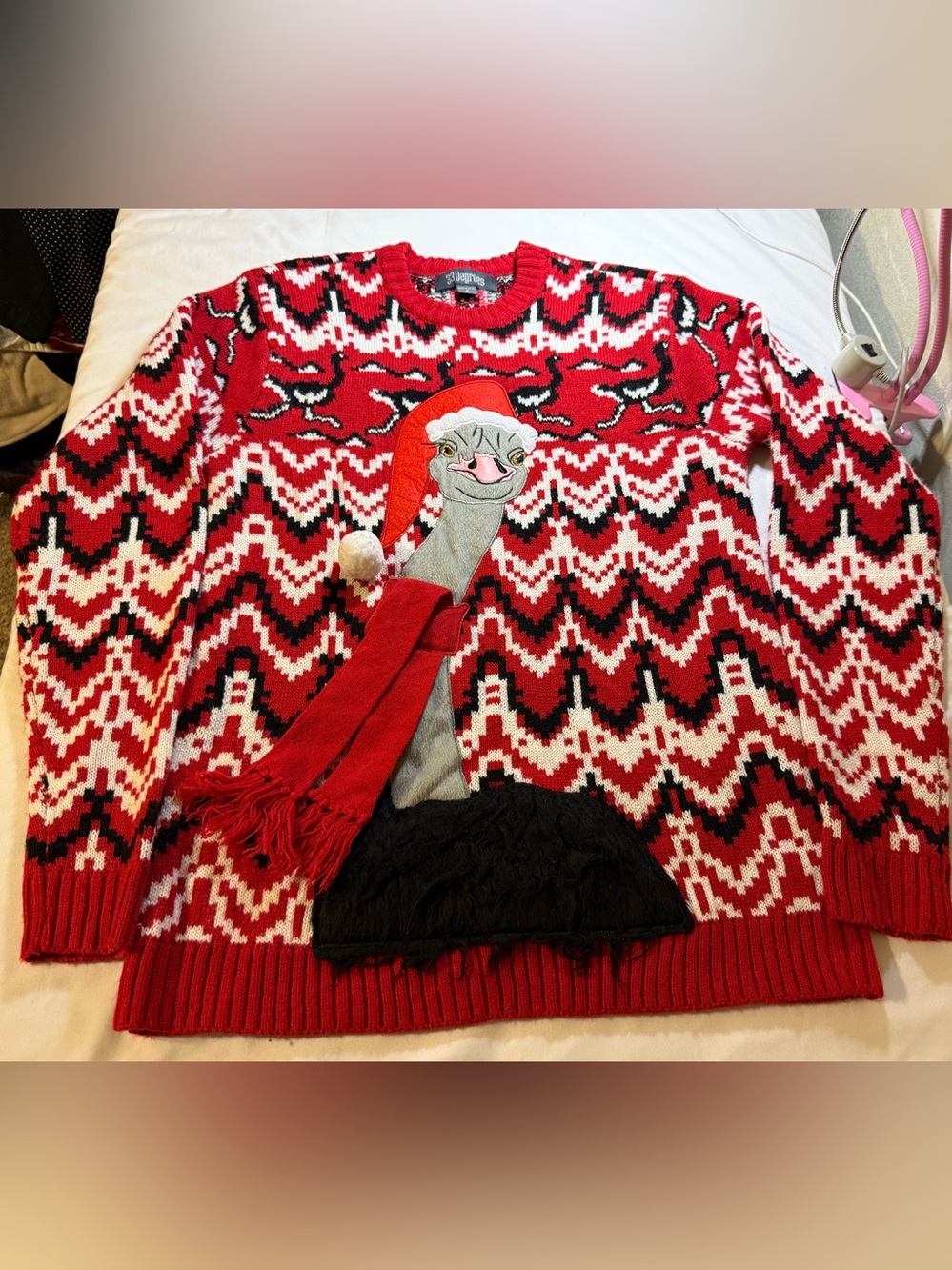Holiday Ostrich Crewneck Sweater - Red